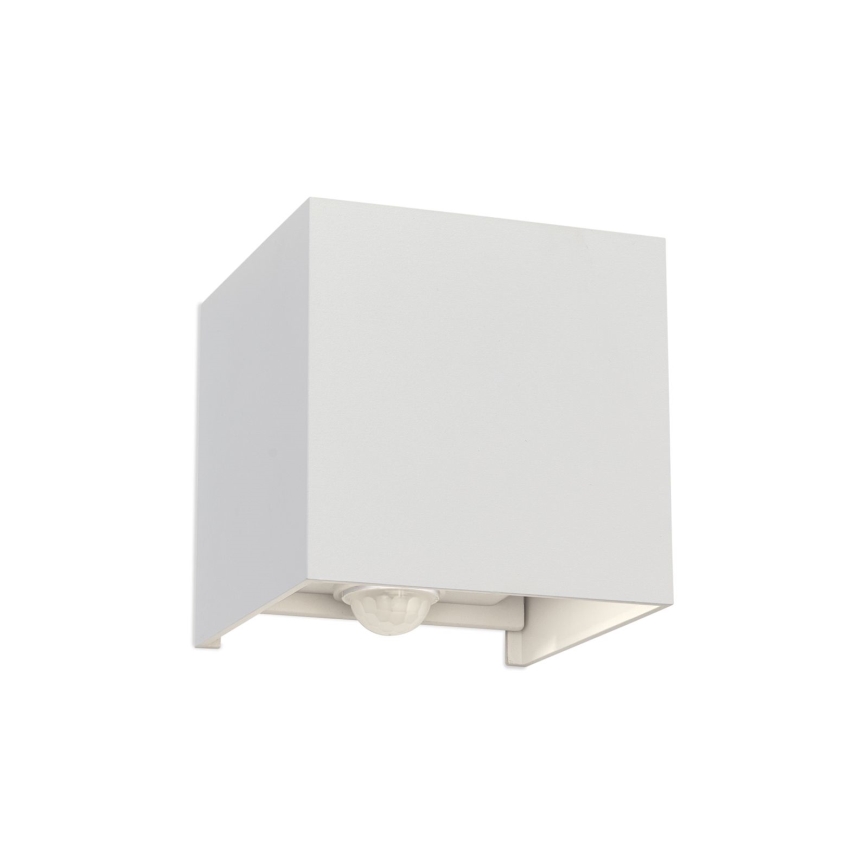 LED Външна стенна лампа със сензор за движение и здрач CUBE-S LED/13W/230V IP54 бял