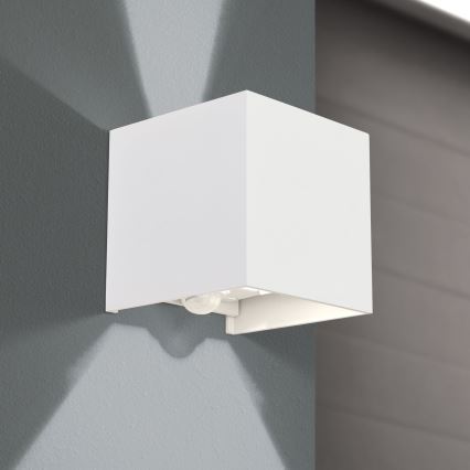 LED Външна стенна лампа със сензор за движение и здрач CUBE-S LED/13W/230V IP54 бял
