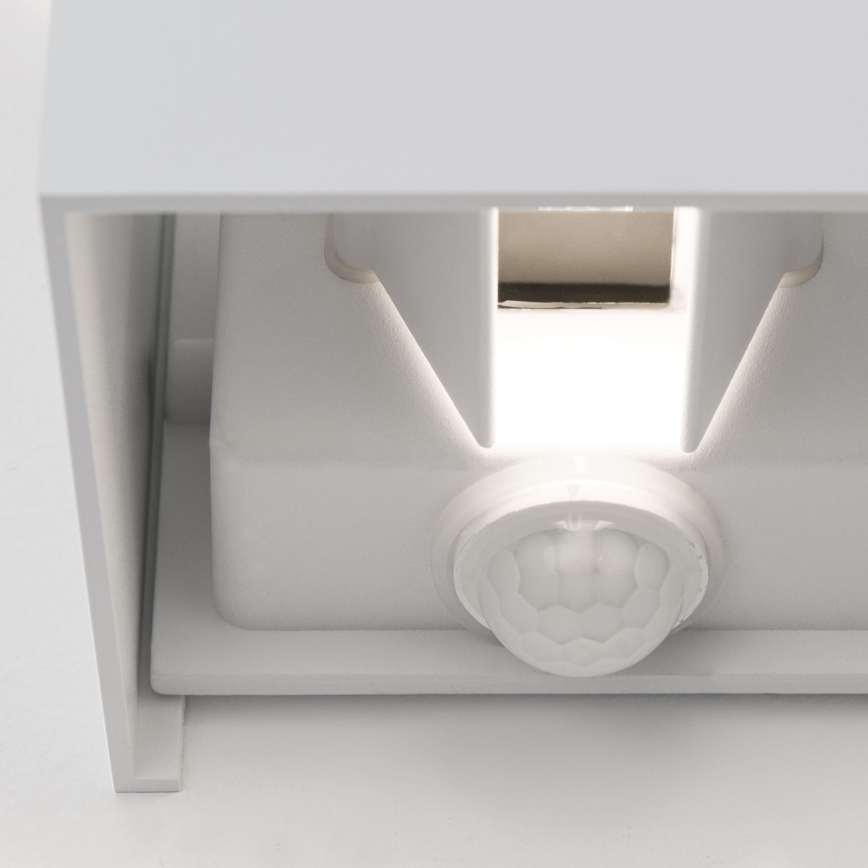 LED Външна стенна лампа със сензор за движение и здрач CUBE-S LED/13W/230V IP54 бял