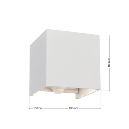 LED Външна стенна лампа със сензор за движение и здрач CUBE-S LED/13W/230V IP54 бял