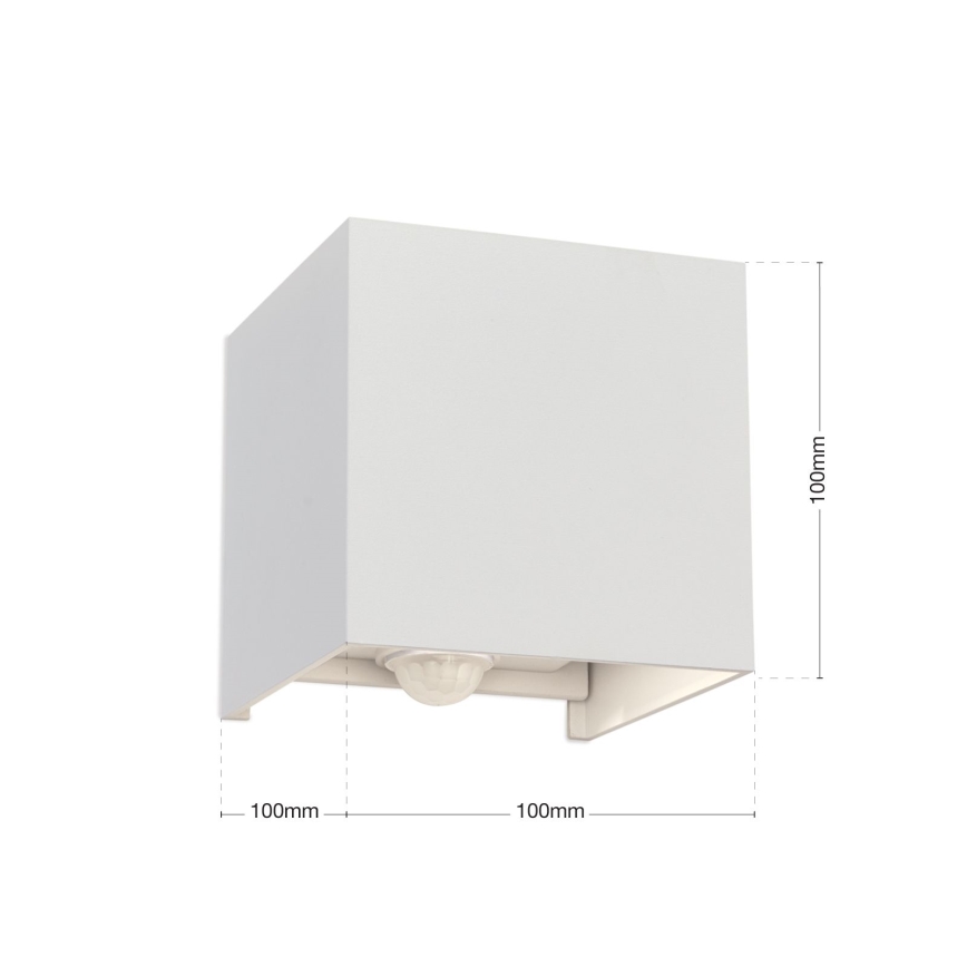 LED Външна стенна лампа със сензор за движение и здрач CUBE-S LED/13W/230V IP54 бял