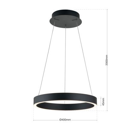 Димируема LED люстра на кабел KOLK LED/40W/230V 2700/3000/4000K диам. 40 см, черна