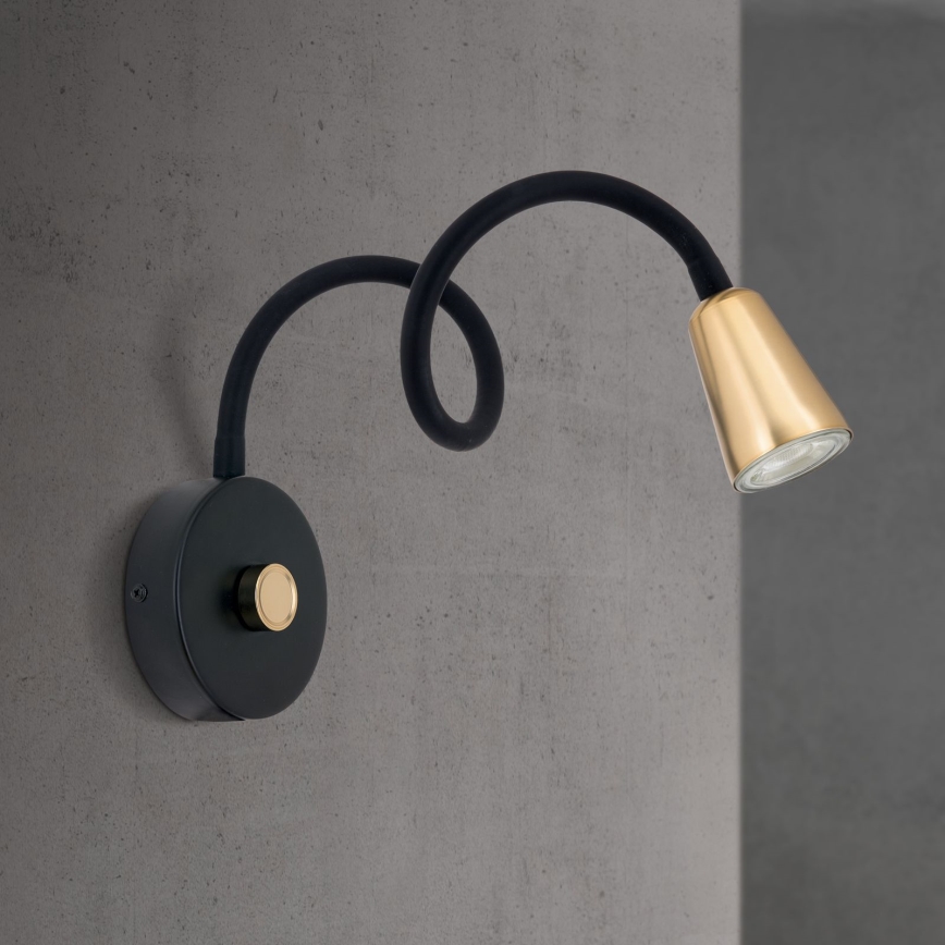 Димируема гъвкава стенна лампа DOTTY 1xGU10/10W/230V — черна/месинг
