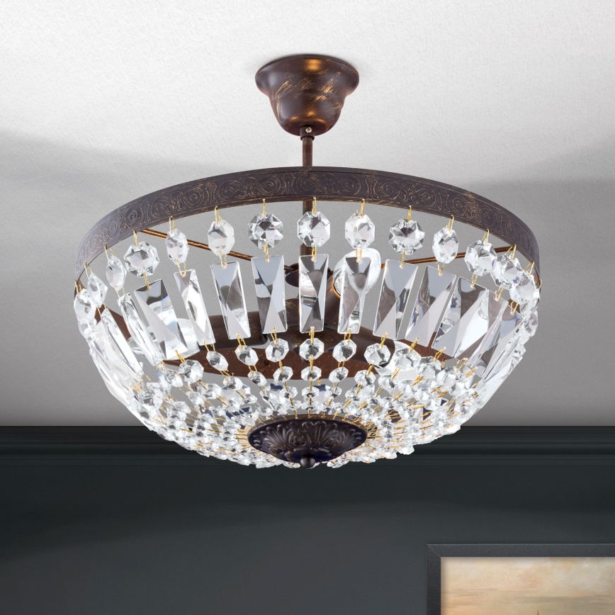 Кристален полилей ARILA 3xE14/40W/230V Ø 40 см кафяв/патина