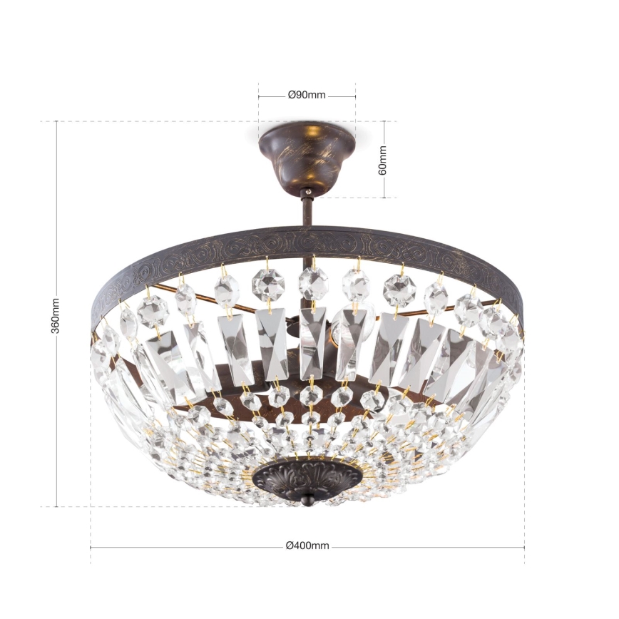 Кристален полилей ARILA 3xE14/40W/230V Ø 40 см кафяв/патина