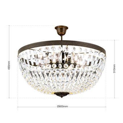 Кристален полилей ARILA 6xE27/60W/230V Ø 60 см кафяв/патина