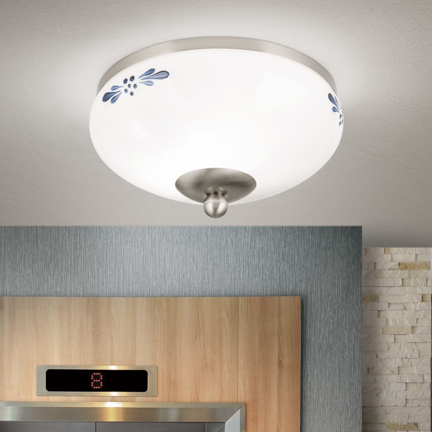 Плафон LANDHAUS 1xE27/60W/230V Ø 21 см матов хром/бял