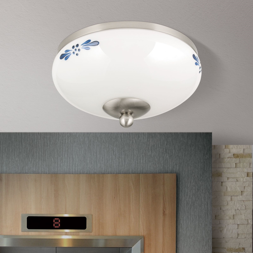 Плафон LANDHAUS 1xE27/60W/230V Ø 21 см матов хром/бял