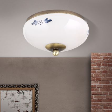 Таванно осветително тяло LANDHAUS 1xE27/60W/230V Ø 21 см бронзово/бяло/синьо