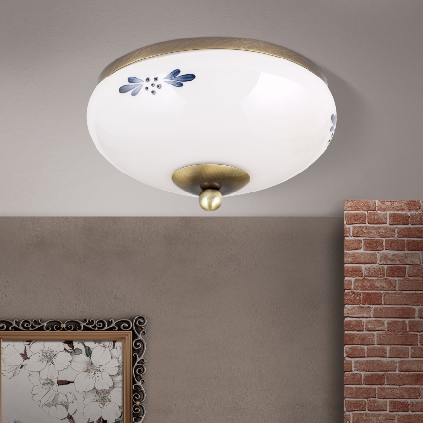 Таванно осветително тяло LANDHAUS 1xE27/60W/230V Ø 21 см бронзово/бяло/синьо