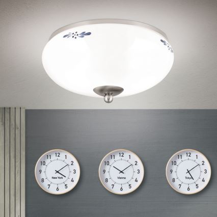 Плафон LANDHAUS 2xE27/60W/230V Ø 28 см матов хром/бял