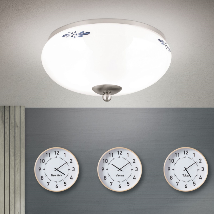 Плафон LANDHAUS 2xE27/60W/230V Ø 28 см матов хром/бял