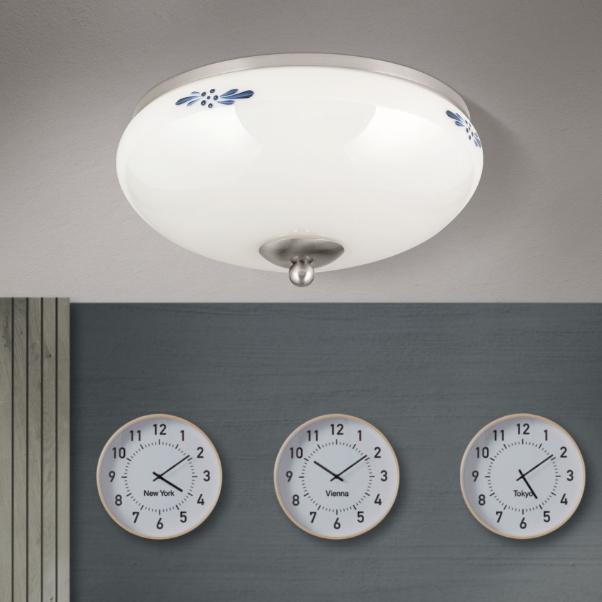 Плафон LANDHAUS 2xE27/60W/230V Ø 28 см матов хром/бял