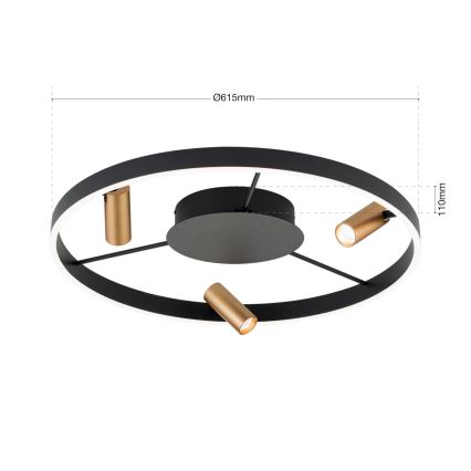 Димируемо LED таванно осветително тяло BERLIN LED/50W/230V черно/златно