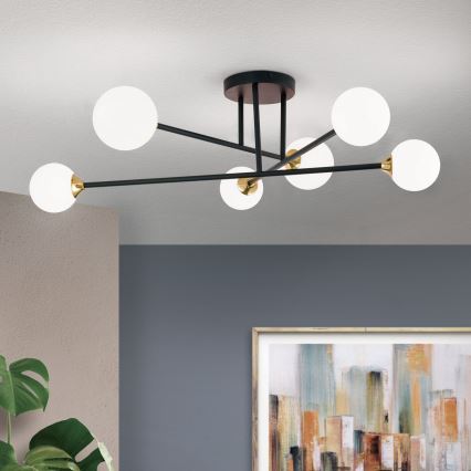 Полилей за повърхностен монтаж SNOWWHITE 6xG9/20W/230V Ø 84 см черен/златист