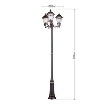 Екстериорна лампа KENZO 3xE27/100W/230V IP44 бронзов/патина