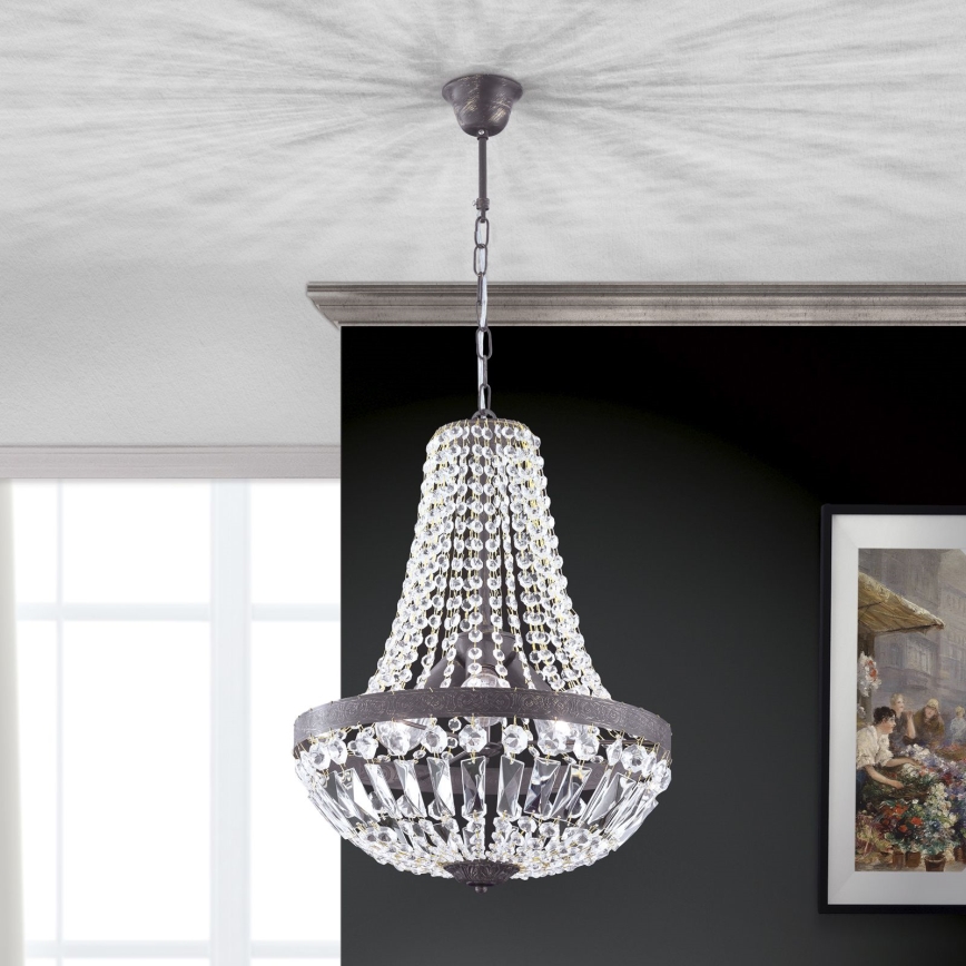 Кристален пендел ARILA 3xE27/60W/230V Ø 40 см кафяв/патина