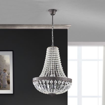 Кристален пендел ARILA 3xE27/60W/230V Ø 40 см кафяв/патина
