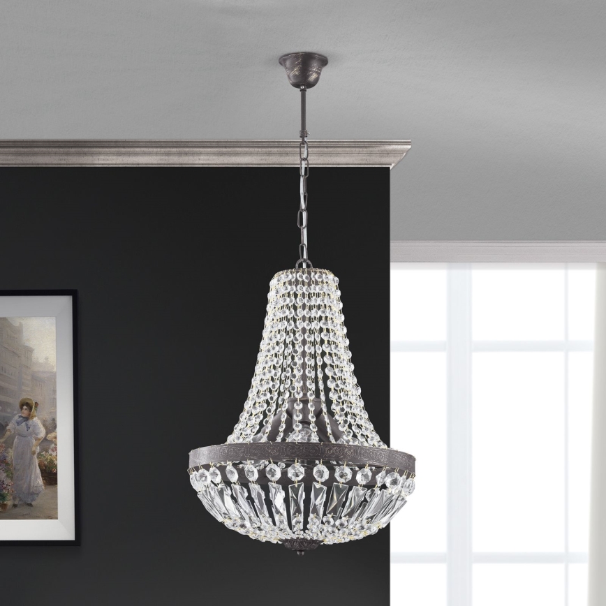 Кристален пендел ARILA 3xE27/60W/230V Ø 40 см кафяв/патина