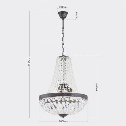 Кристален пендел ARILA 3xE27/60W/230V Ø 40 см кафяв/патина