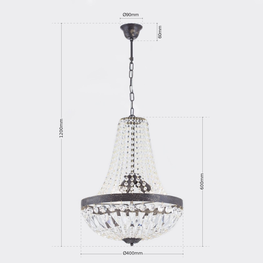 Кристален пендел ARILA 3xE27/60W/230V Ø 40 см кафяв/патина