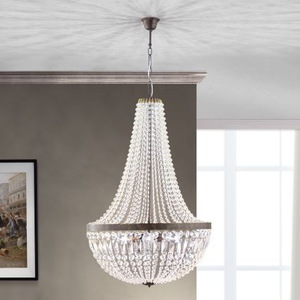 Кристален пендел ARILA 6xE27/60W/230V Ø 60 см кафяв/патина