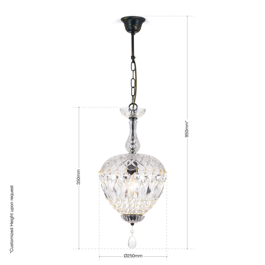 Кристален пендел ARILA 1xE27/60W/230V Ø 25 см кафяв/патина