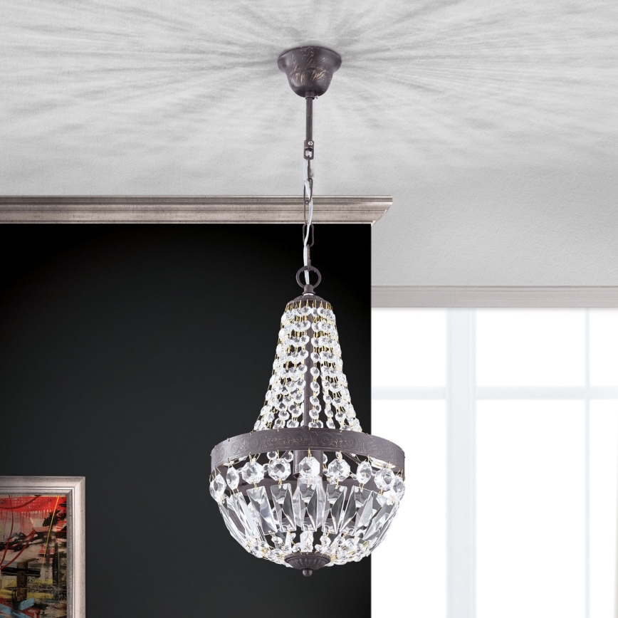 Кристален пендел ARILA 1xE27/60W/230V Ø 25,5 см кафяв/патина