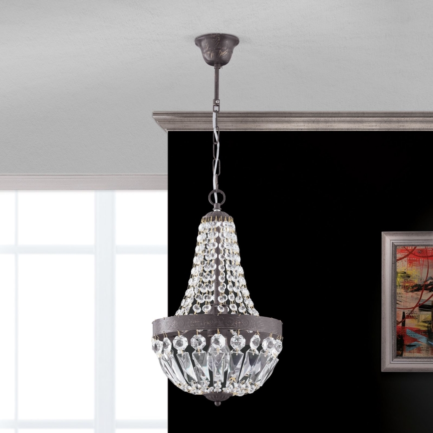 Кристален пендел ARILA 1xE27/60W/230V Ø 25,5 см кафяв/патина