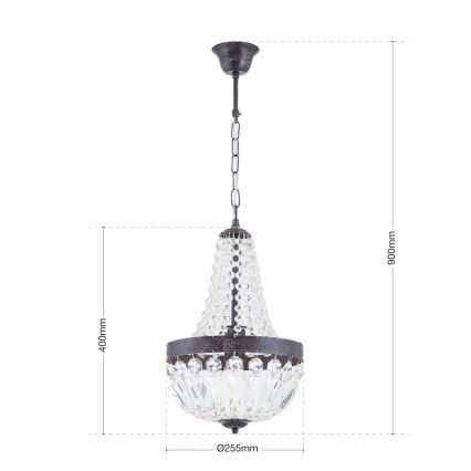 Кристален пендел ARILA 1xE27/60W/230V Ø 25,5 см кафяв/патина