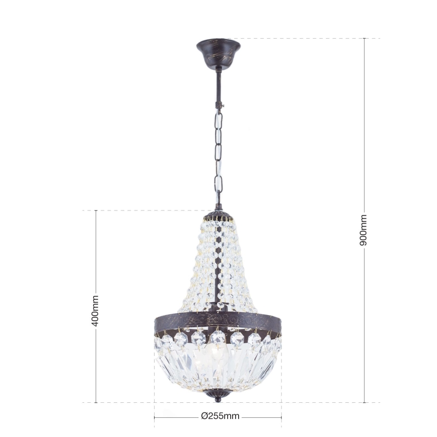 Кристален пендел ARILA 1xE27/60W/230V Ø 25,5 см кафяв/патина