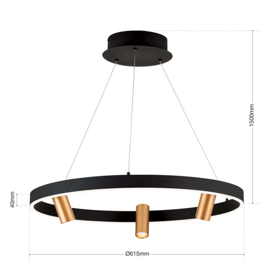 LED Димируем пендел BERLIN LED/50W/230V черен/златист