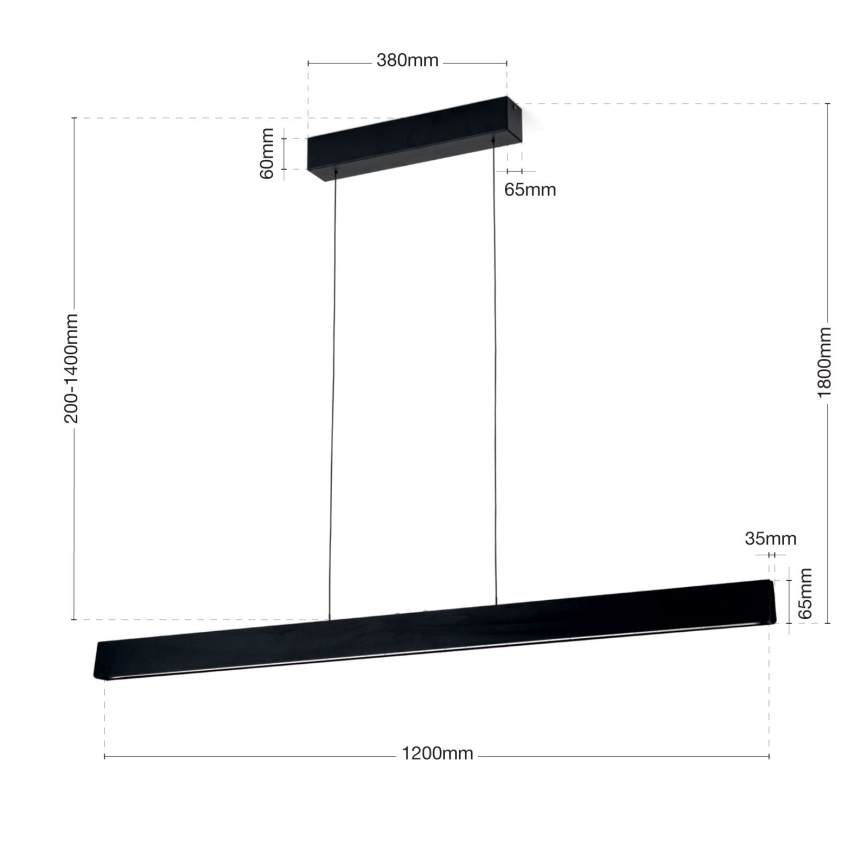 LED Димируем пендел TARA LED/44W/230V 2700/3800/4500/5700K черен