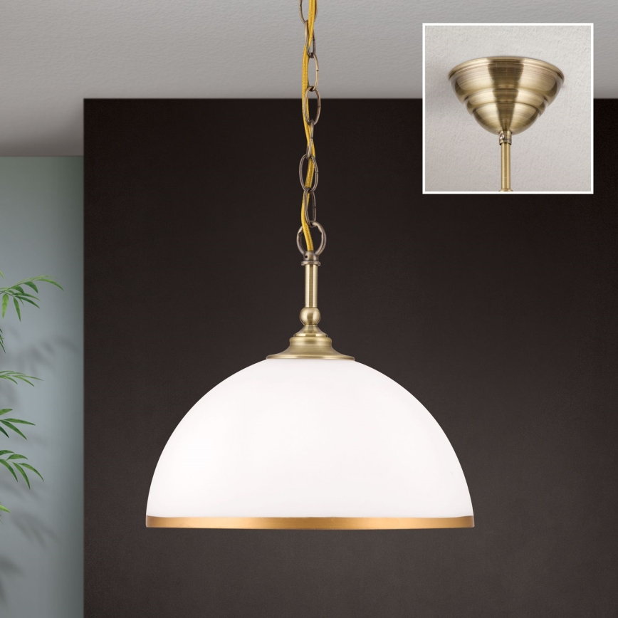 Пендел OLD LAMP 1xE27/40W/230V Ø 30 cm бял/месинг