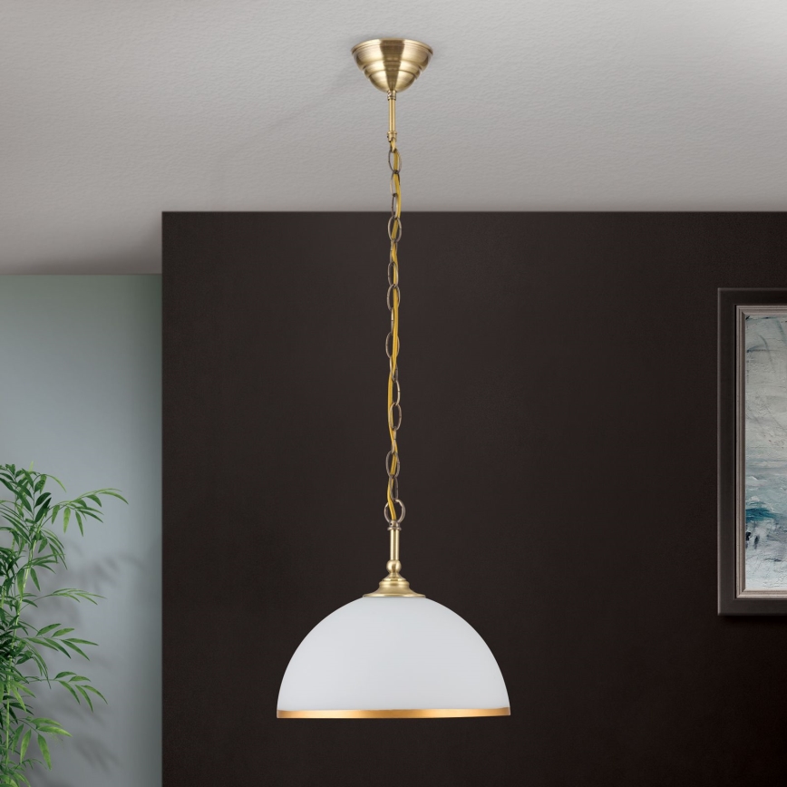 Пендел OLD LAMP 1xE27/40W/230V Ø 30 cm бял/месинг