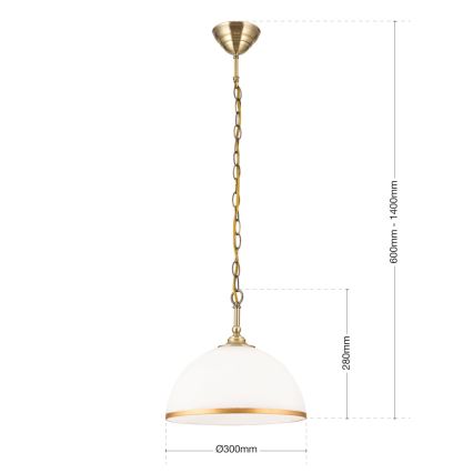 Пендел OLD LAMP 1xE27/40W/230V Ø 30 cm бял/месинг