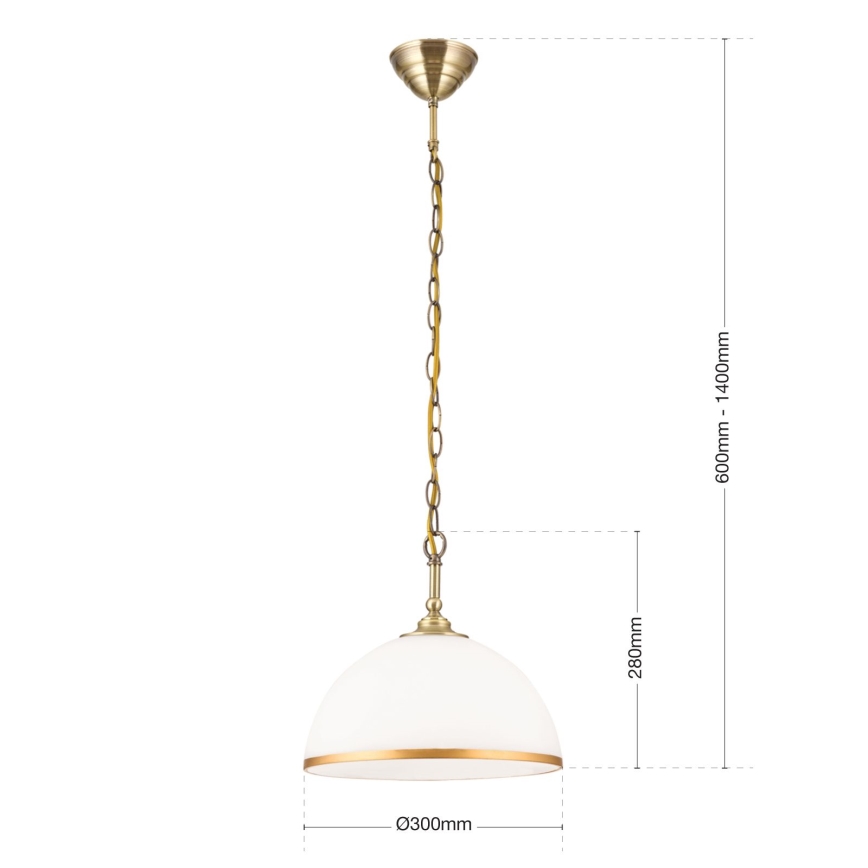 Пендел OLD LAMP 1xE27/40W/230V Ø 30 cm бял/месинг