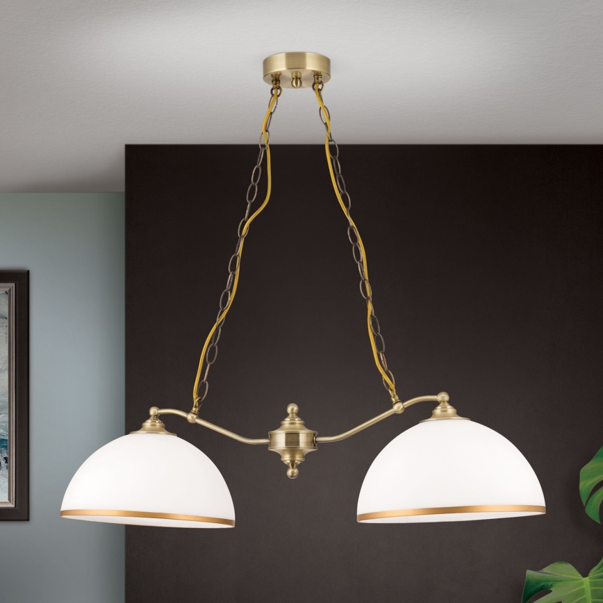 Пендел OLD LAMP 2xE27/40W/230V бял/месинг