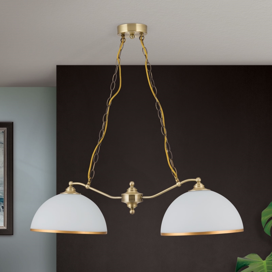 Пендел OLD LAMP 2xE27/40W/230V бял/месинг