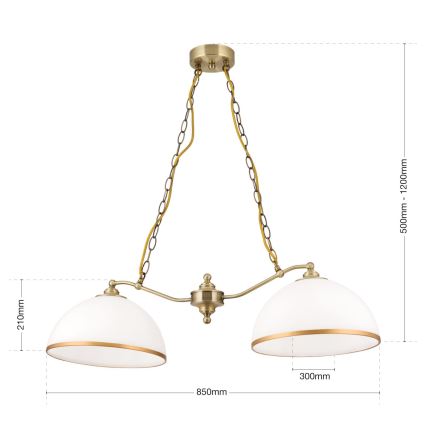 Пендел OLD LAMP 2xE27/40W/230V бял/месинг