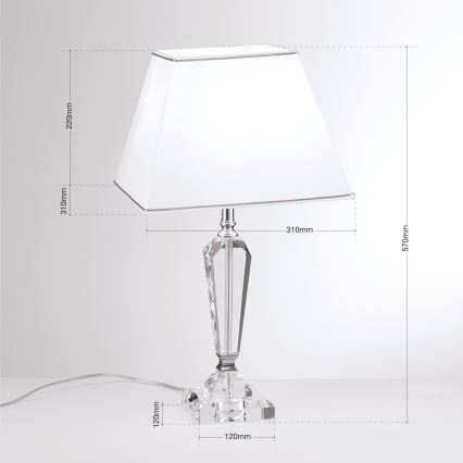 Кристална настолна лампа VERONIQUE 1xE27/60W/230V бял/прозрачен