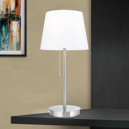 Настолна лампа с USB порт LUDWIG 1xE27/40W/230V 50 cm бял/матов хром