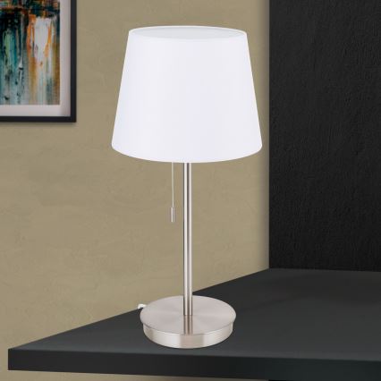 Настолна лампа с USB порт LUDWIG 1xE27/40W/230V 50 cm бял/матов хром