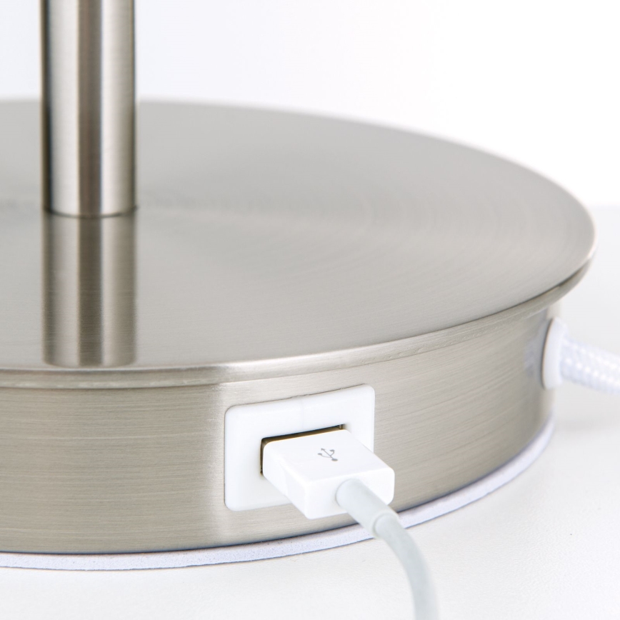 Настолна лампа с USB порт LUDWIG 1xE27/40W/230V 50 cm бял/матов хром