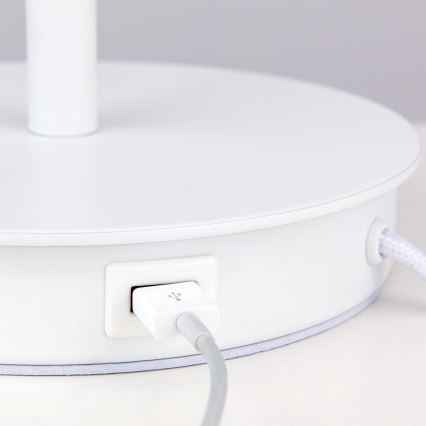 Настолна лампа с USB порт LUDWIG 1xE27/40W/230V 50 см бял