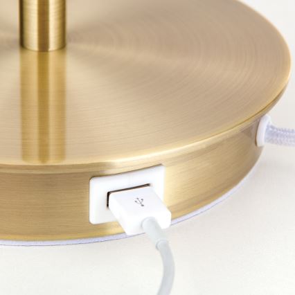 Настолна лампа с USB порт LUDWIG 1xE27/40W/230V 50 см бял/златист