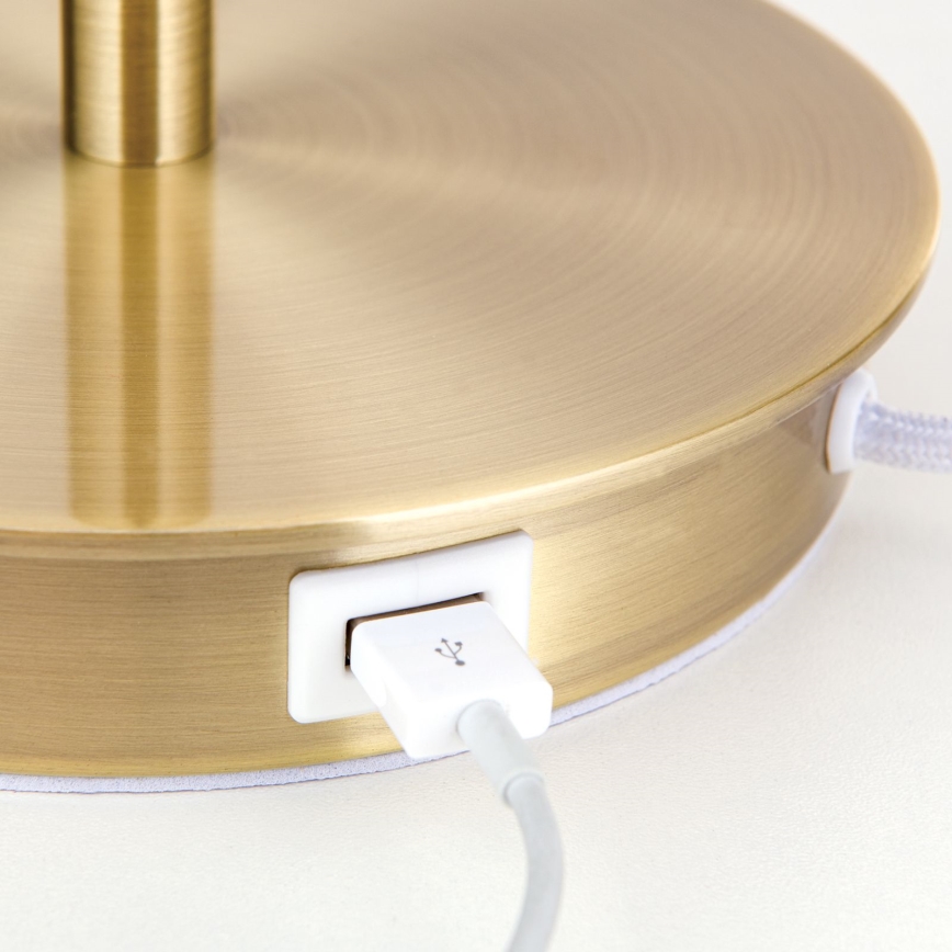 Настолна лампа с USB порт LUDWIG 1xE27/40W/230V 50 см бял/златист