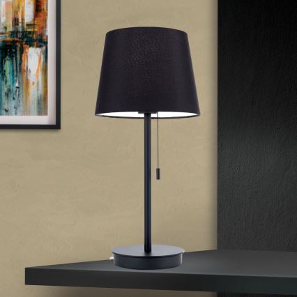 Настолна лампа с USB порт LUDWIG 1xE27/40W/230V 50 см черен