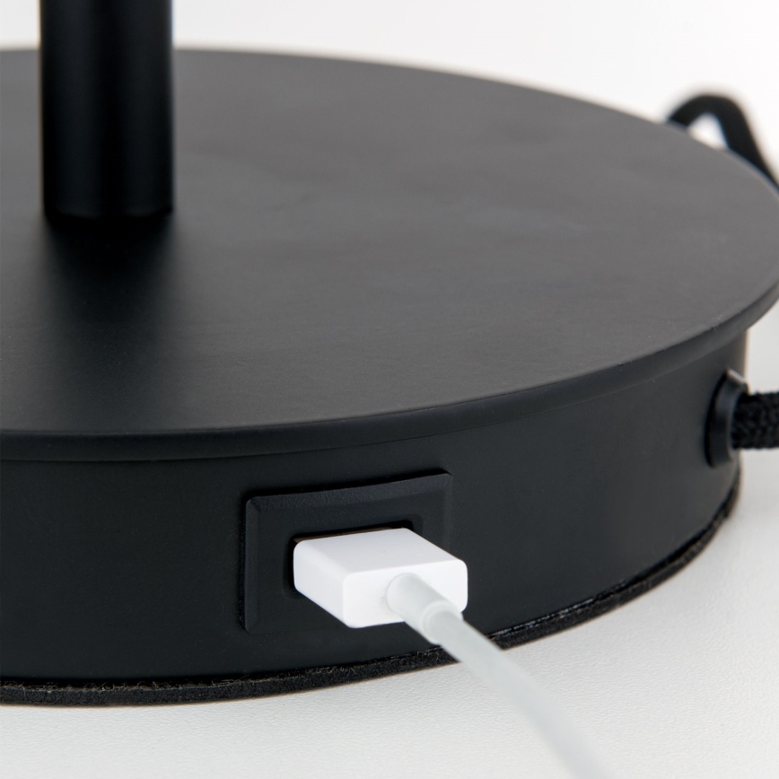 Настолна лампа с USB порт LUDWIG 1xE27/40W/230V 50 см черен