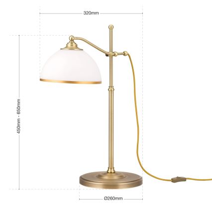 Настолна лампа OLD LAMP 1xE27/40W/230V 65 cm бял/месинг